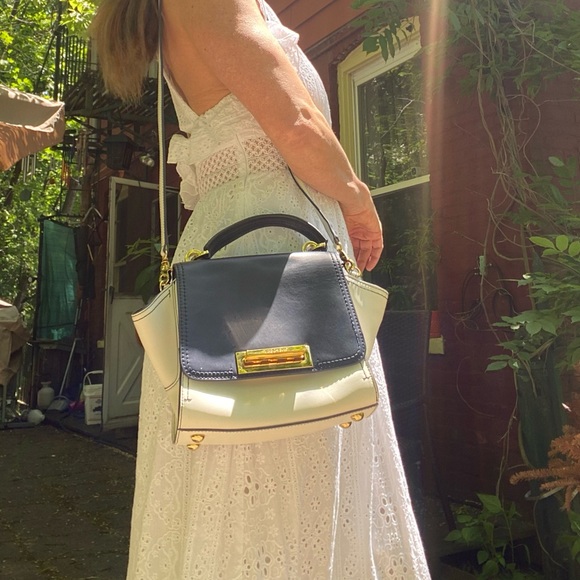 Zac Posen Eartha Iconic Top Handle Navy/White - Picture 12 of 15